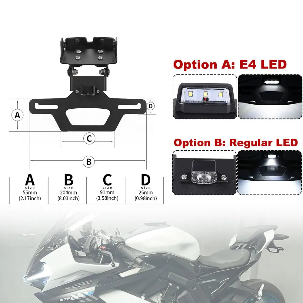 2025 For CFMOTO 675SS 675SR-R 675NK 675SR 2026 Adjustable Registration License Plate Bracket Holder Tail Tidy Fender Eliminator