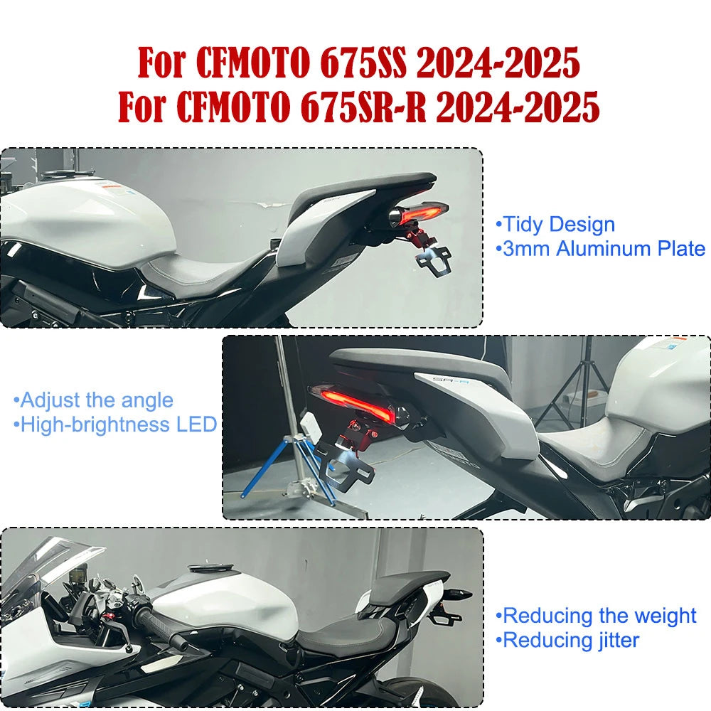 2025 For CFMOTO 675SS 675SR-R 675NK 675SR 2026 Adjustable Registration License Plate Bracket Holder Tail Tidy Fender Eliminator